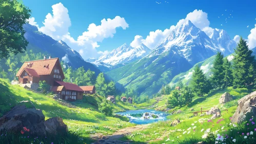 Peaceful Mountain Village Scene