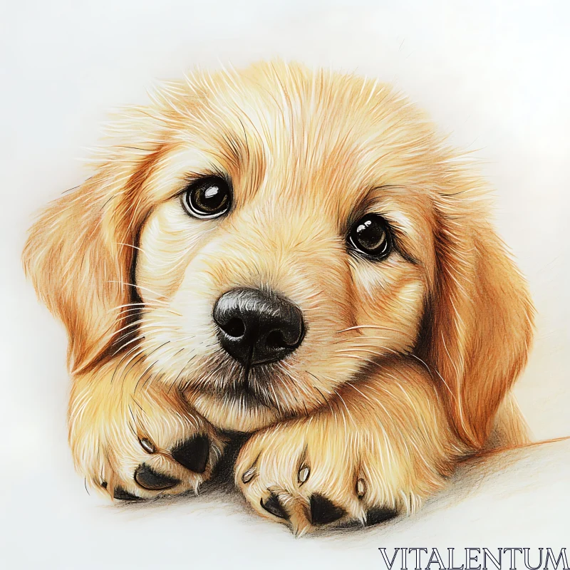 Endearing Golden Puppy Drawing AI Image