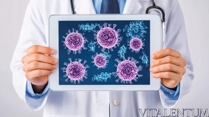 AI ART Doctor Holding Tablet with Virus Illustration