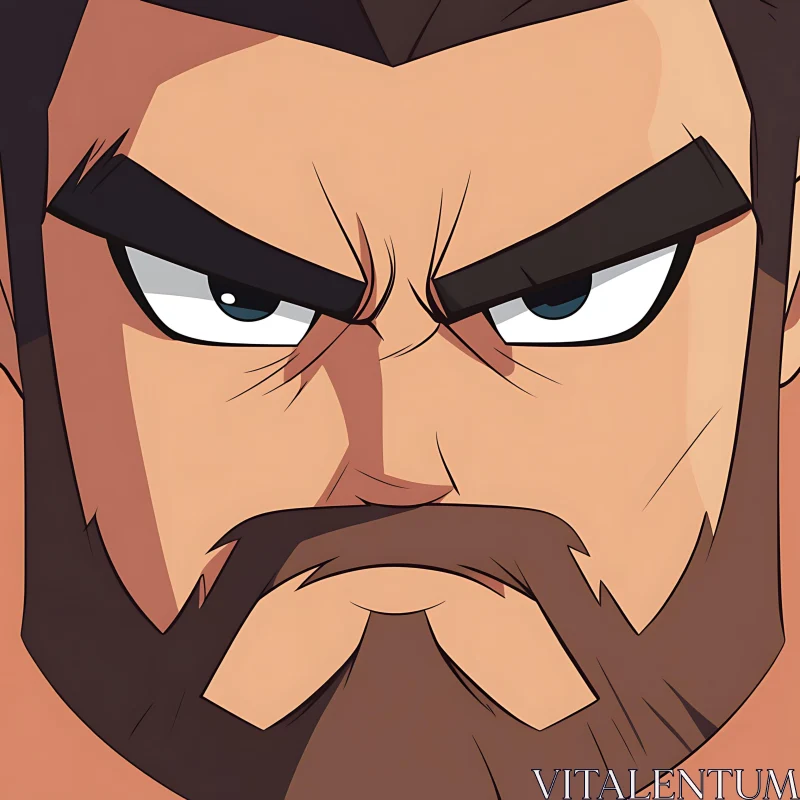 Serious Anime Character with Beard AI Image