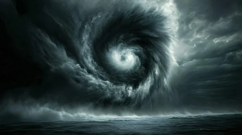 Oceanic Vortex: Swirling Storm Over the Sea