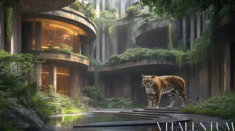 Majestic Tiger Amidst Ruins AI Image