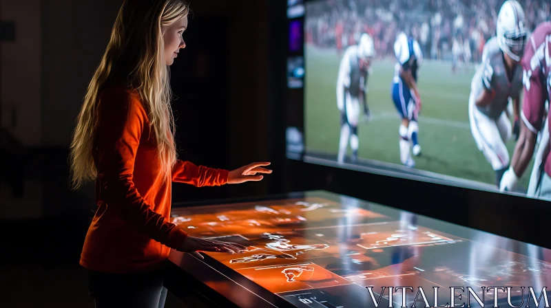 Woman Analyzing Football Game Data AI Image