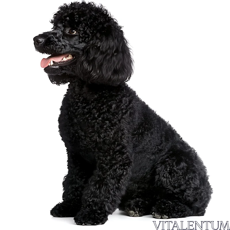 Black Poodle with Curly Fur Sitting Sideways AI Image