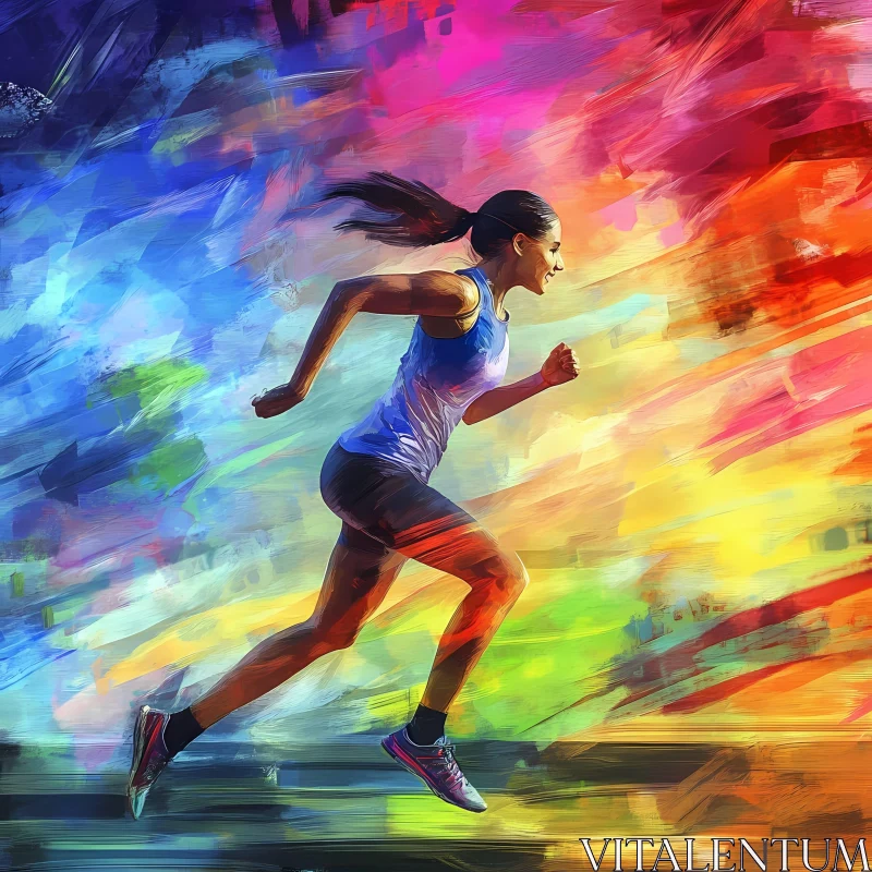 Energetic Runner Amidst a Burst of Colors AI Image