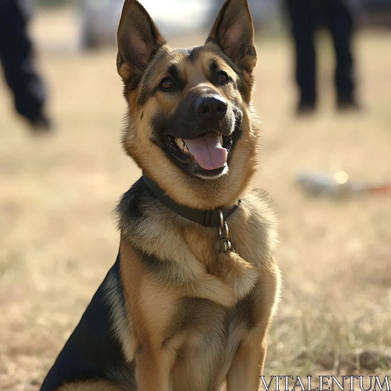 Happy German Shepherd Sitting in a Field AI Image