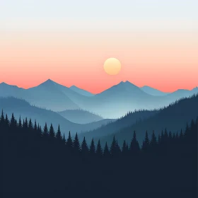 Layered Mountain Sunset Illustration