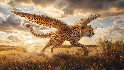 Fantasy Art: Winged Cheetah at Sunset