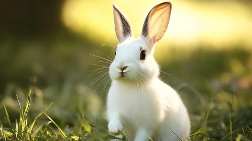 Albino Rabbit Portrait in Grassy Field