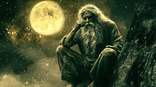 Moonlit Contemplation: An Old Man's Reflection