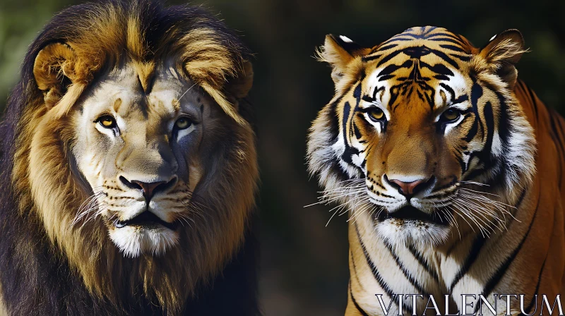 Contrasting Beauty: Lion and Tiger Duo AI Image