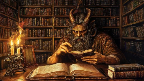 Horned Demon Reads Old Book