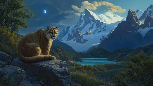 Mountain Lion Overlooking Mountain Landscape