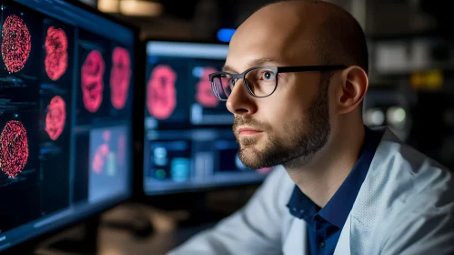 Scientist Analyzing Molecular Data on Computer