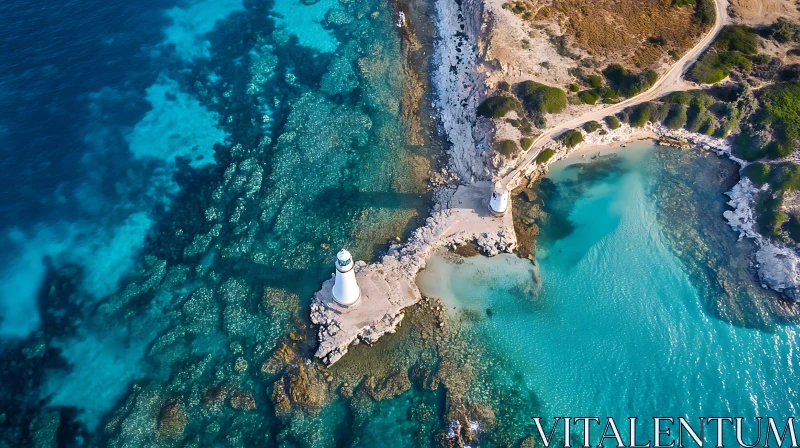 Coastal Lighthouse Aerial View AI Image