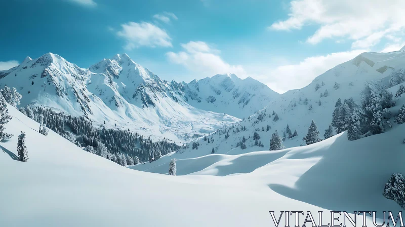 AI ART Snowy Mountain Peaks Winter Scene