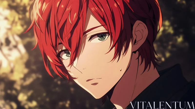 Red-Haired Anime Portrait AI Image