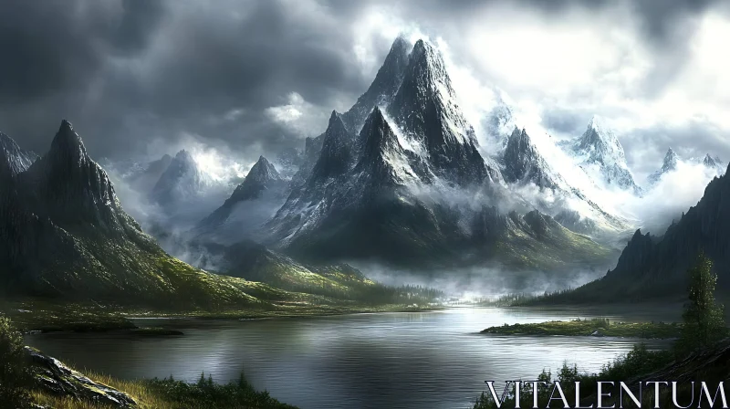 Mountain Lake Serenity AI Image