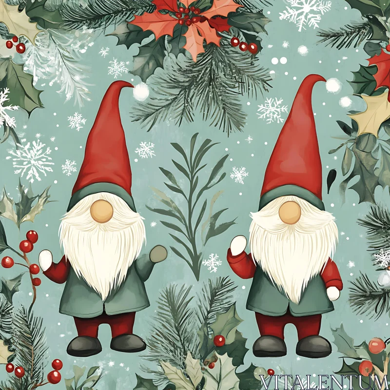 AI ART Festive Gnomes Winter Holiday Scene