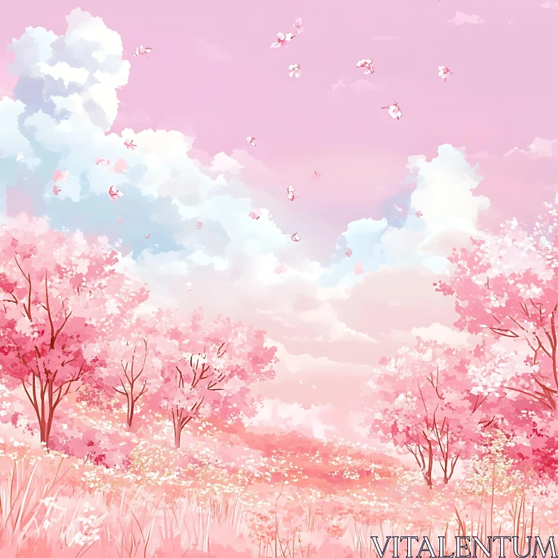 Dreamy Spring Meadow with Cherry Blossoms AI Image