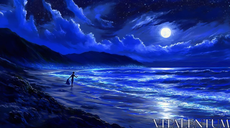 AI ART Night Seascape with Figure