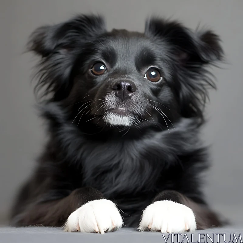 Black Fluffy Dog Portrait with White Paws AI Image