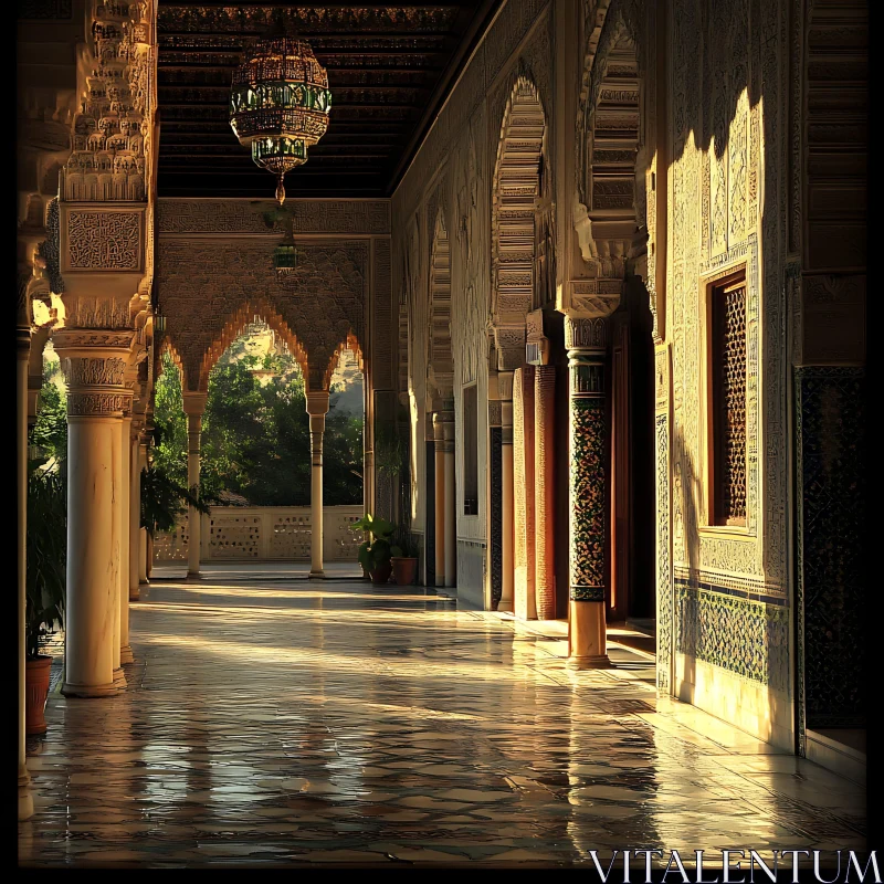 Ornate Hallway with Intricate Columns AI Image