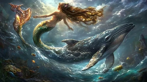 Oceanic Harmony: Mermaid and Whale