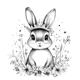 Crowned Bunny in Floral Splendor