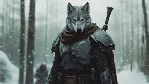 Mystical Wolf-headed Knight in Winter