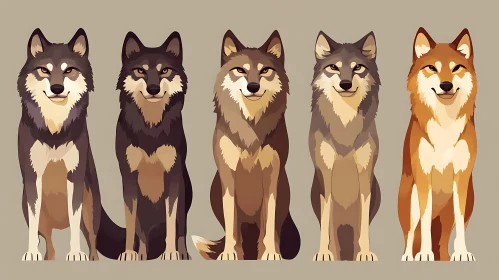 Colorful Cartoon Wolves