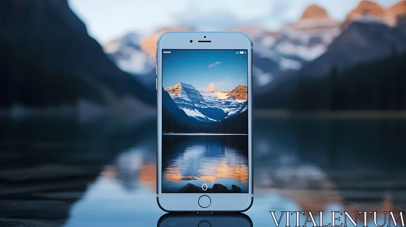 AI ART Mobile Screen with Mountain View