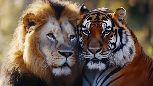 Majestic Lion and Tiger Side by Side