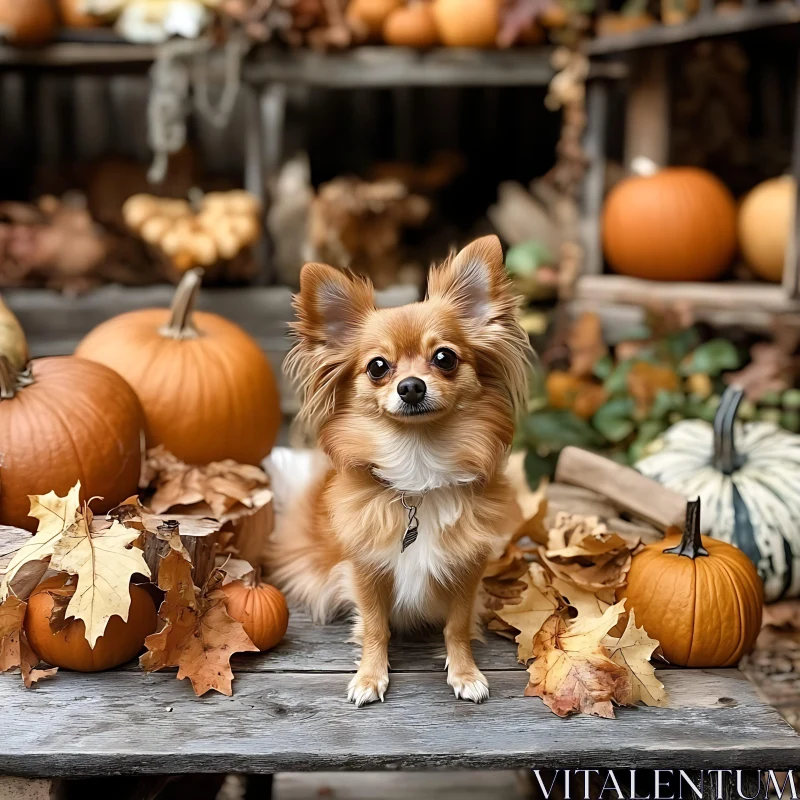 Cute Dog Amidst Fall Decorations AI Image