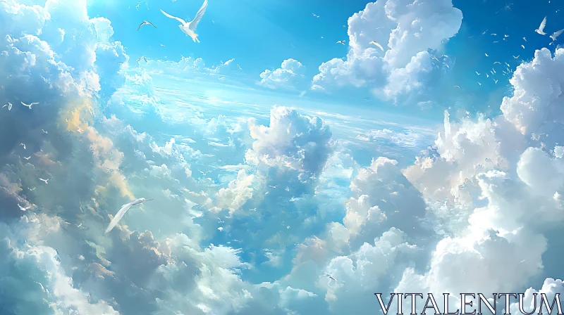 Tranquil Sky with Clouds and Seagulls AI Image