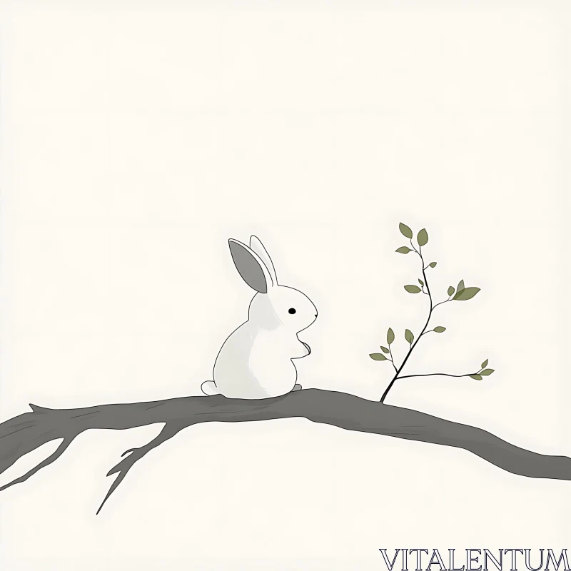 AI ART Minimalist Rabbit Illustration on a Branch