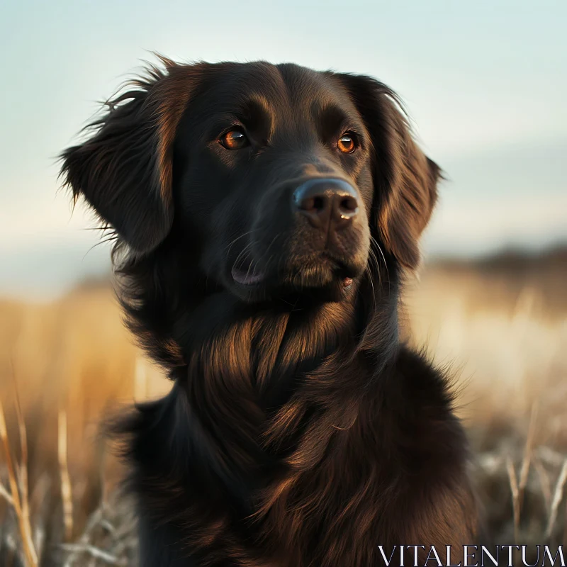 Black Dog in Open Fields AI Image