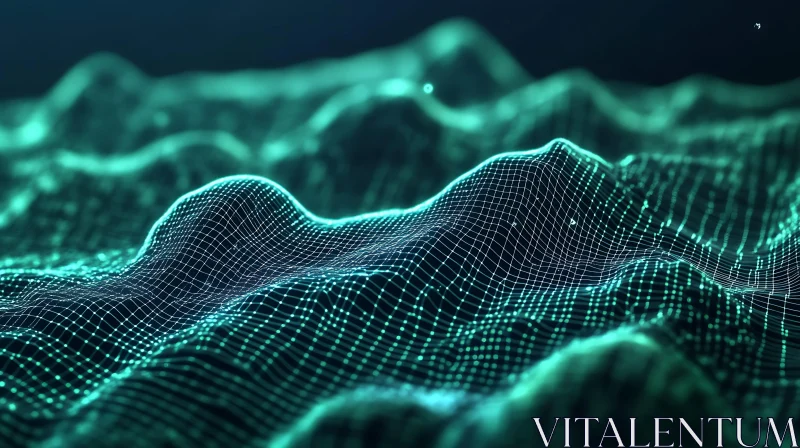 AI ART Abstract Teal Wireframe Hills