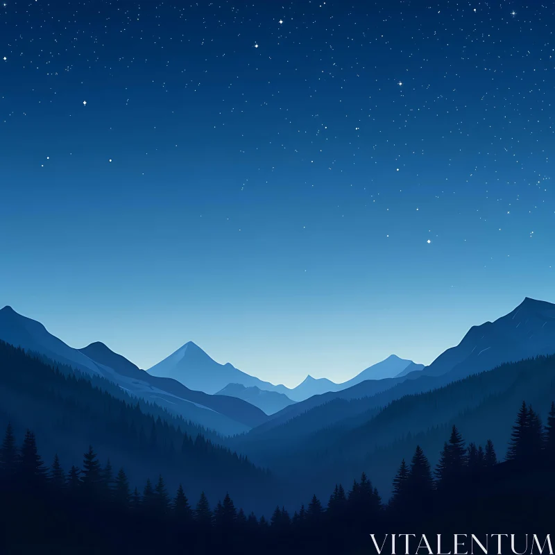 Peaceful Mountain Range at Night AI Image