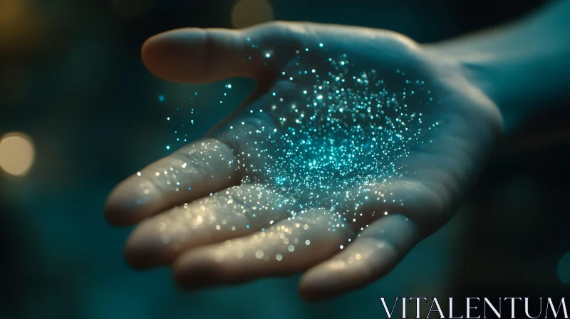 Hand with Floating Glittering Lights AI Image