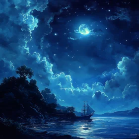Nocturnal Seascape with Sailing Ship