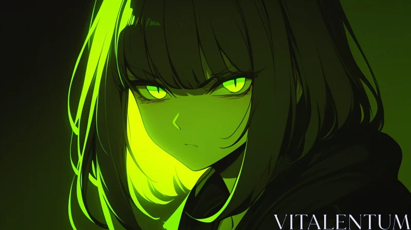 AI ART Mysterious Anime Figure in Green Light