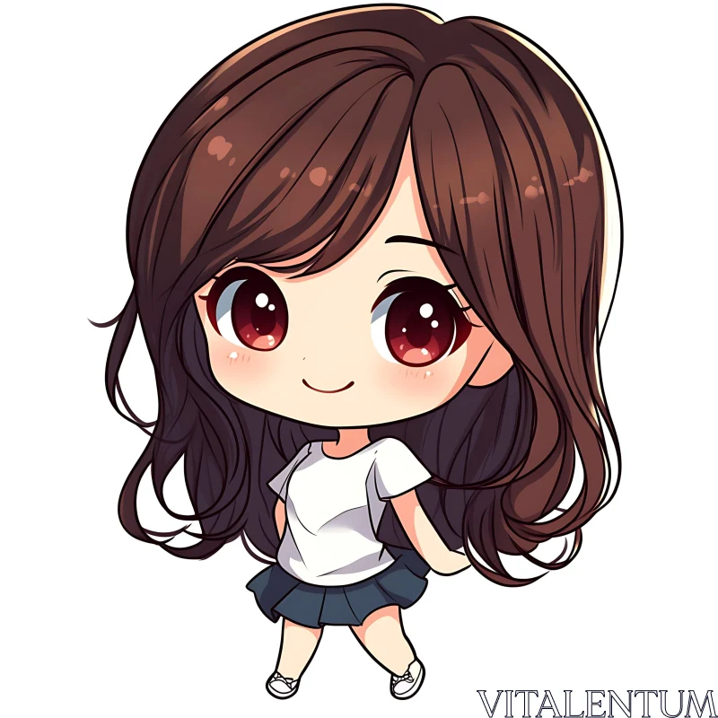 Cute Chibi Anime Girl with Big Eyes and Brown Hair AI Image