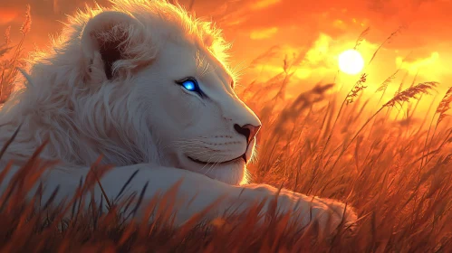 Albino Lion with Blue Eyes