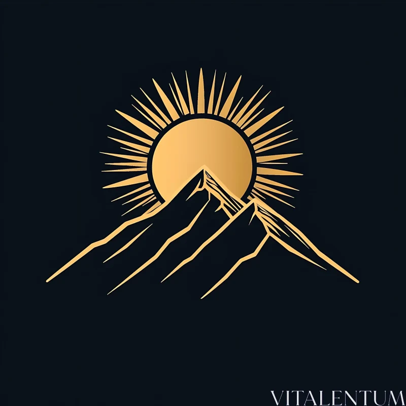 AI ART Minimalist Mountain Range with Sun Graphic