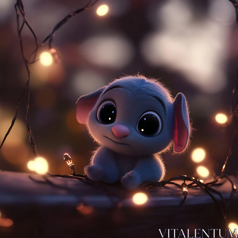 Cute Cartoon Creature Amidst Warm Lights AI Image