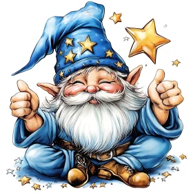 Happy Gnome with Stars and Thumbs Up