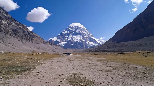 Mountain Landscape with Snow-Capped Peak