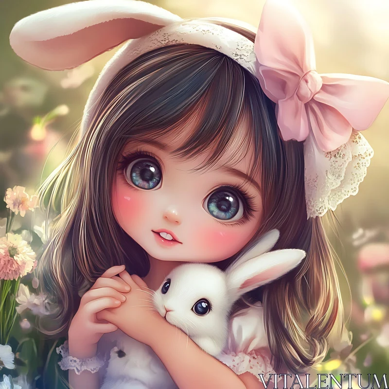 Enchanting Girl with Bunny Image AI Image