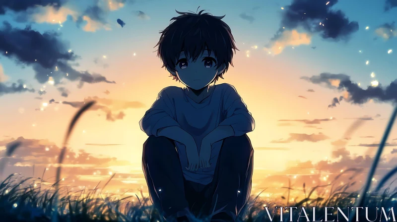 AI ART Captivating Twilight Moment with Anime Boy